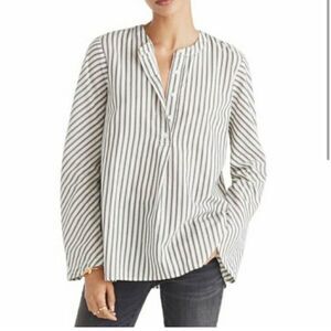 Madewell Brighton Striped‎ Popover blouse top Flare Sleeve size large